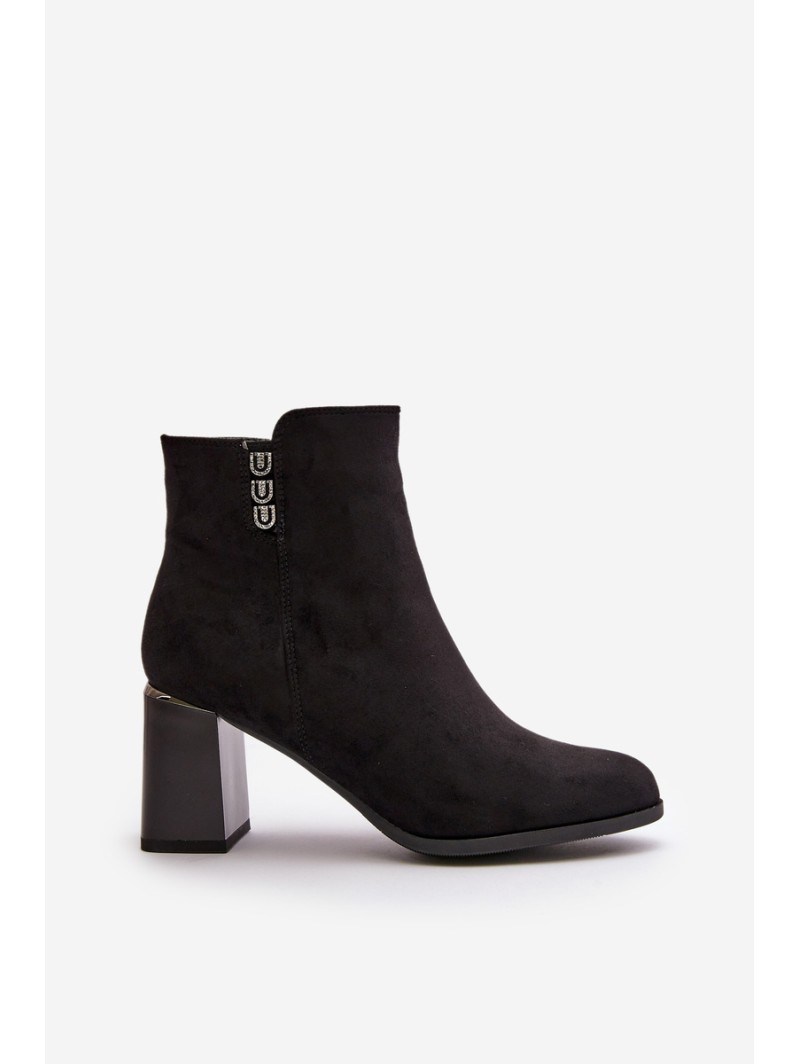 Warm Eco Suede Women's Ankle Boots With Heel Zipper Black Erillia