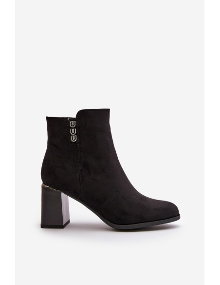 Warm Eco Suede Women's Ankle Boots With Heel Zipper Black Erillia
