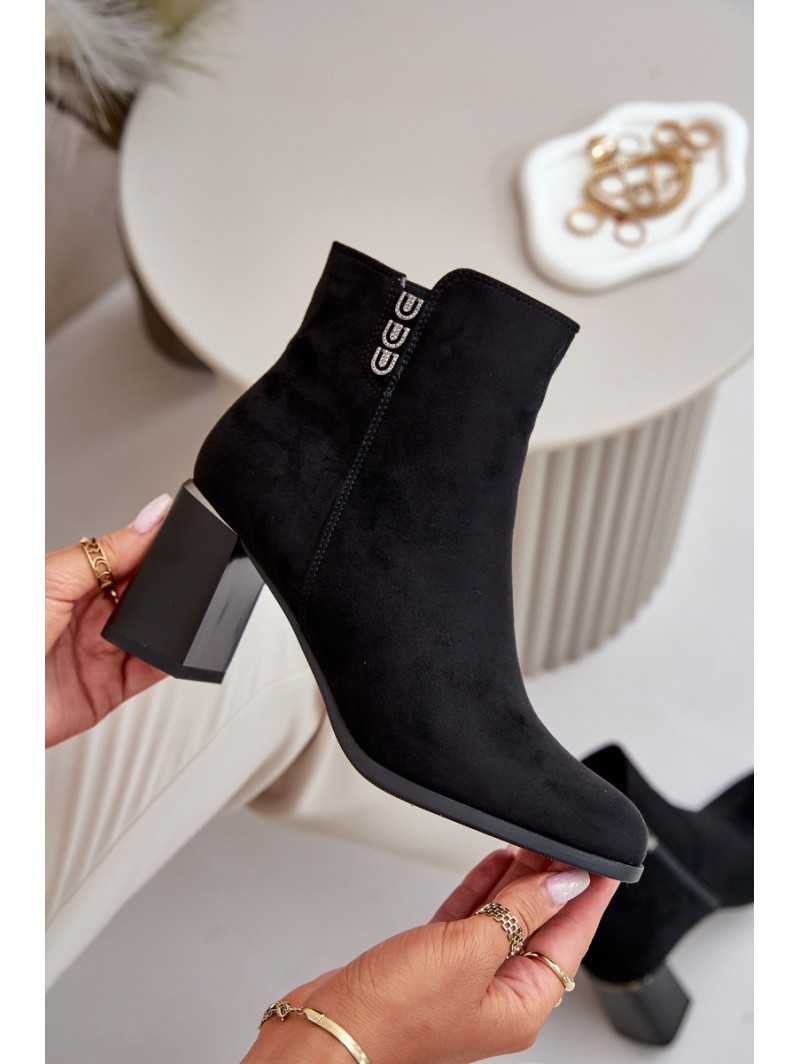 Warm Eco Suede Women's Ankle Boots With Heel Zipper Black Erillia