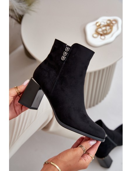 Warm Eco Suede Women's Ankle Boots With Heel Zipper Black Erillia