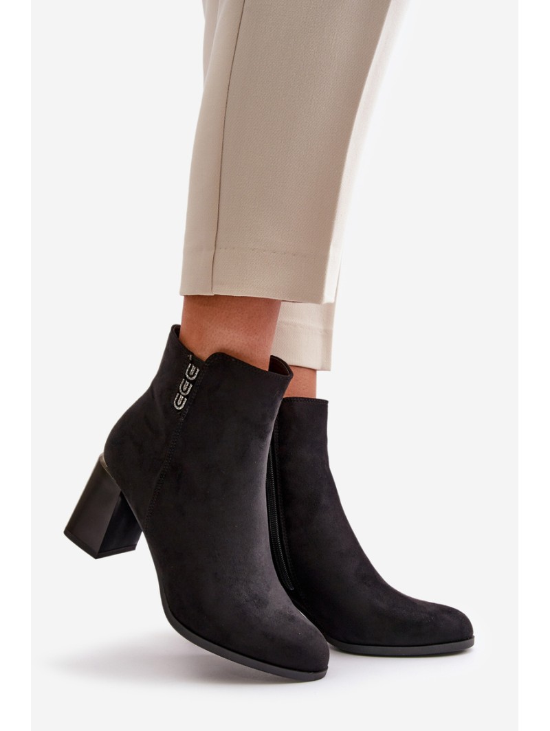 Warm Eco Suede Women's Ankle Boots With Heel Zipper Black Erillia