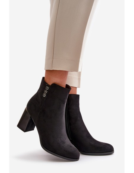 Warm Eco Suede Women's Ankle Boots With Heel Zipper Black Erillia