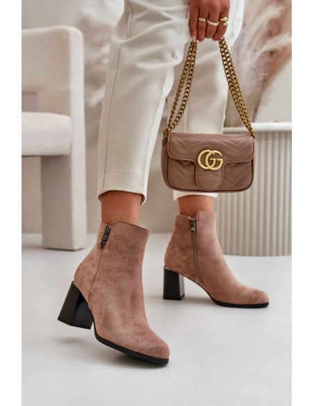 Warm Eco Suede Women's Ankle Boots With Heel Zip Fastening Brown Erillia