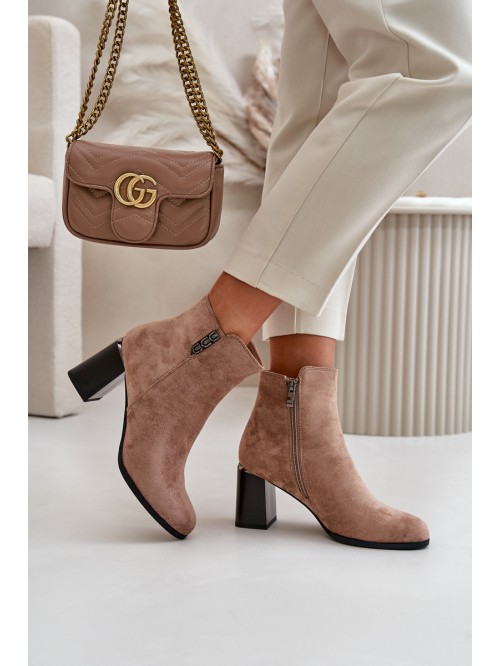 Warm Eco Suede Women's Ankle Boots With Heel Zip Fastening Brown Erillia 2