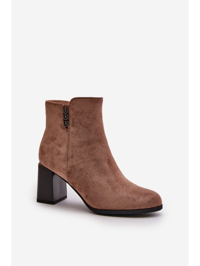 Warm Eco Suede Women's Ankle Boots With Heel Zip Fastening Brown Erillia