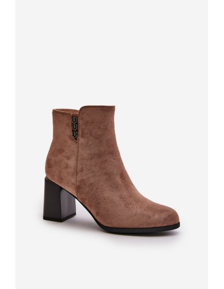 Warm Eco Suede Women's Ankle Boots With Heel Zip Fastening Brown Erillia