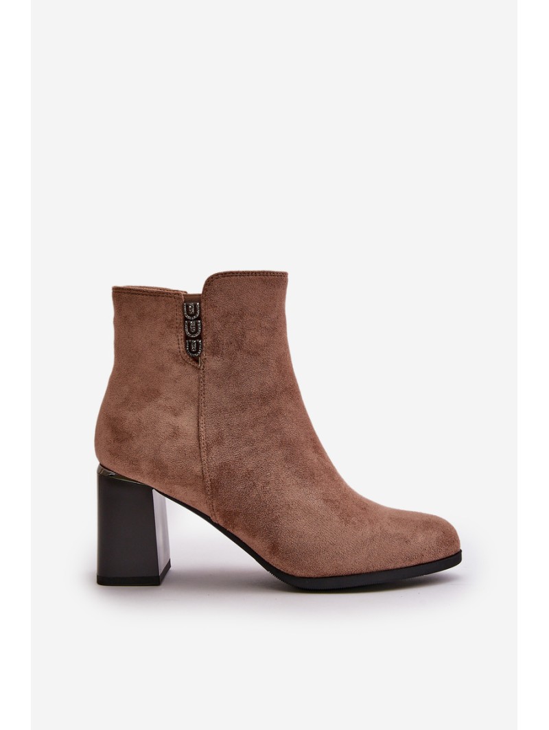 Warm Eco Suede Women's Ankle Boots With Heel Zip Fastening Brown Erillia
