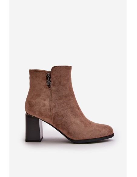 Warm Eco Suede Women's Ankle Boots With Heel Zip Fastening Brown Erillia
