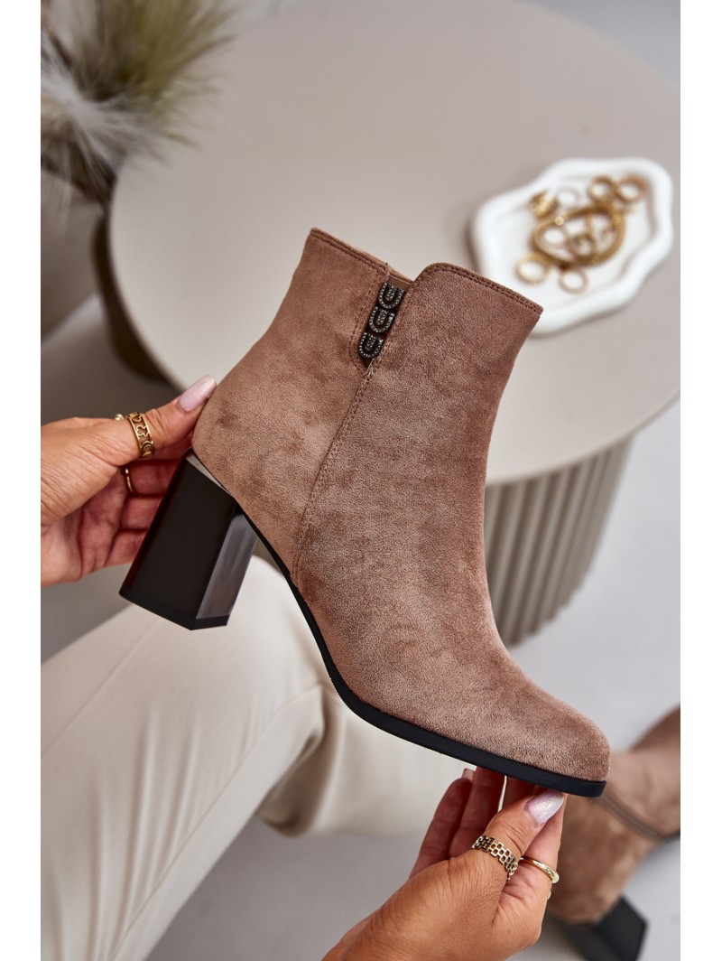 Warm Eco Suede Women's Ankle Boots With Heel Zip Fastening Brown Erillia
