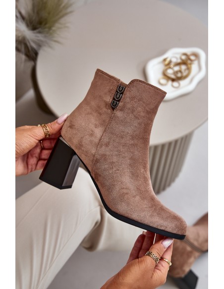 Warm Eco Suede Women's Ankle Boots With Heel Zip Fastening Brown Erillia