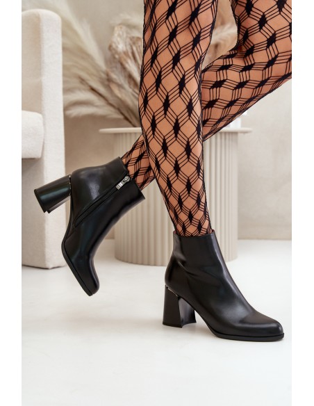 Smooth Women's Heeled Boots Made Of Eco Leather Insulated Black Milisea