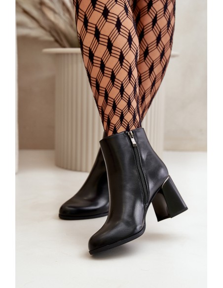 Smooth Women's Heeled Boots Made Of Eco Leather Insulated Black Milisea