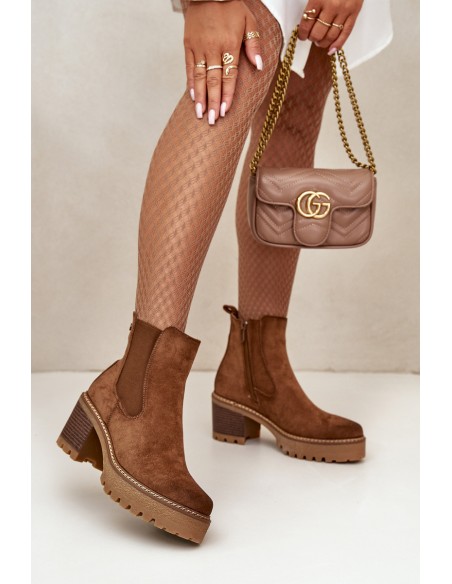 Women's Insulated Heeled Boots Eco Suede Brown Irissinae