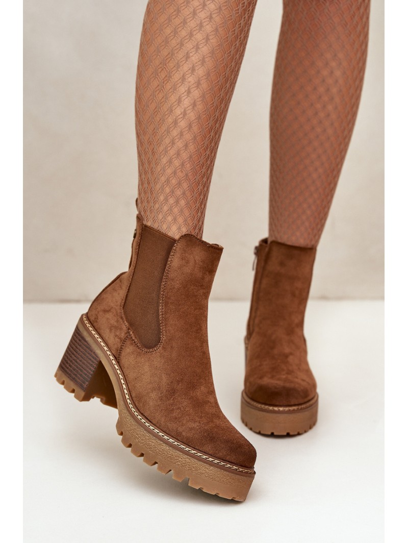 Women's Insulated Heeled Boots Eco Suede Brown Irissinae