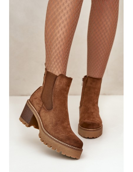 Women's Insulated Heeled Boots Eco Suede Brown Irissinae