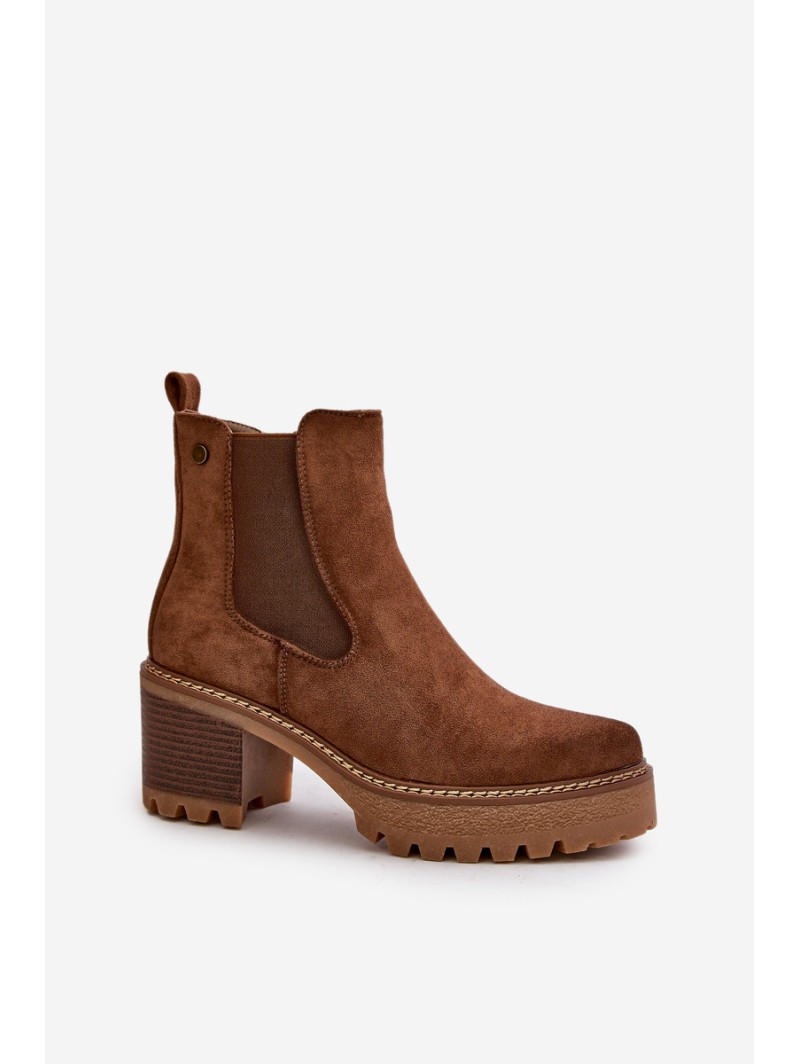 Women's Insulated Heeled Boots Eco Suede Brown Irissinae
