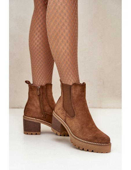 Women's Insulated Heeled Boots Eco Suede Brown Irissinae