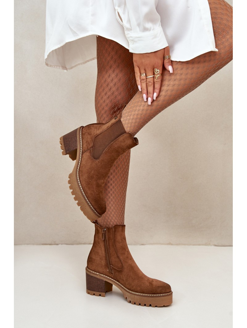Women's Insulated Heeled Boots Eco Suede Brown Irissinae
