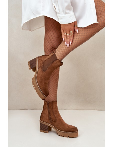 Women's Insulated Heeled Boots Eco Suede Brown Irissinae