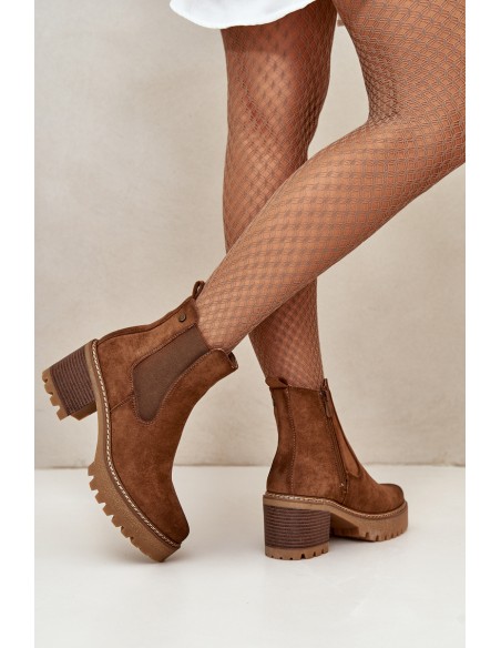 Women's Insulated Heeled Boots Eco Suede Brown Irissinae