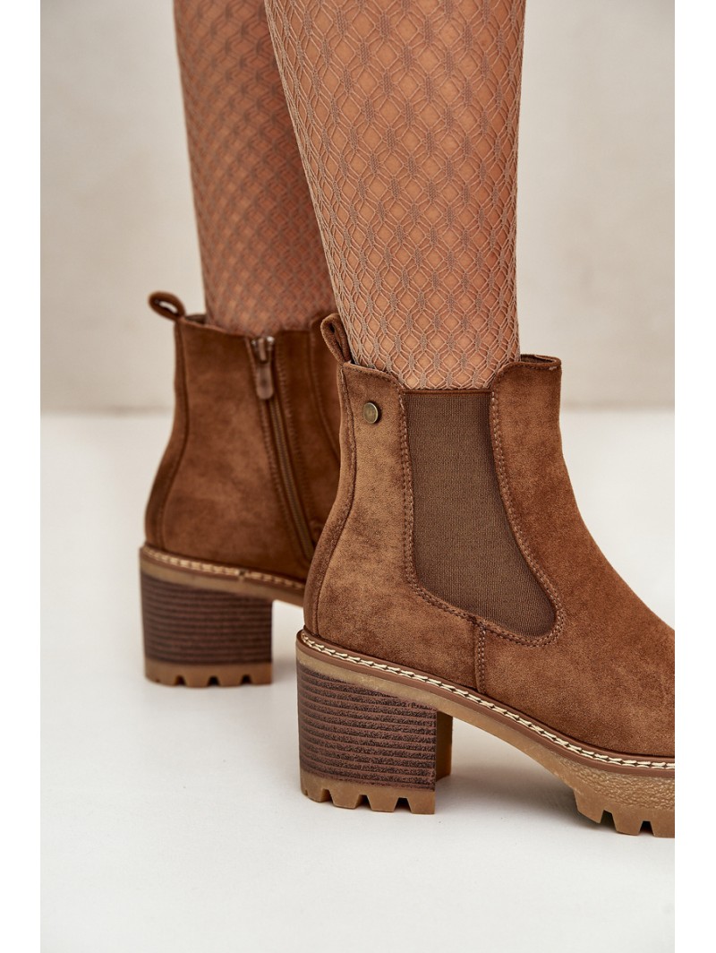 Women's Insulated Heeled Boots Eco Suede Brown Irissinae