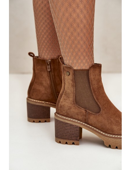 Women's Insulated Heeled Boots Eco Suede Brown Irissinae