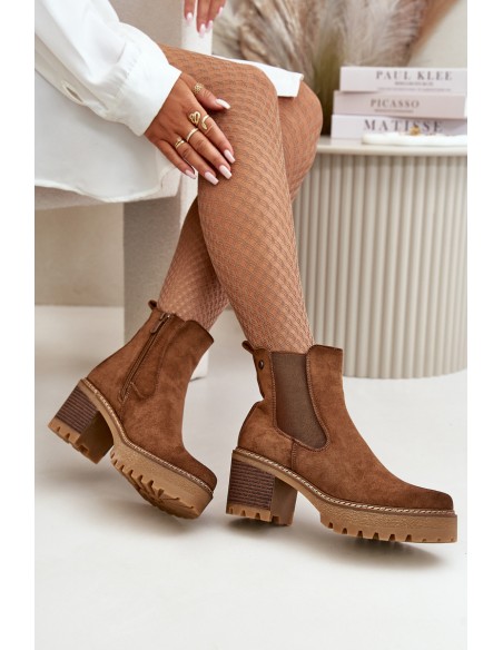 Women's Insulated Heeled Boots Eco Suede Brown Irissinae