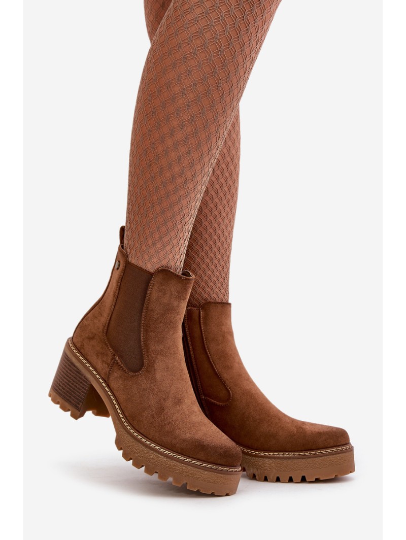 Women's Insulated Heeled Boots Eco Suede Brown Irissinae