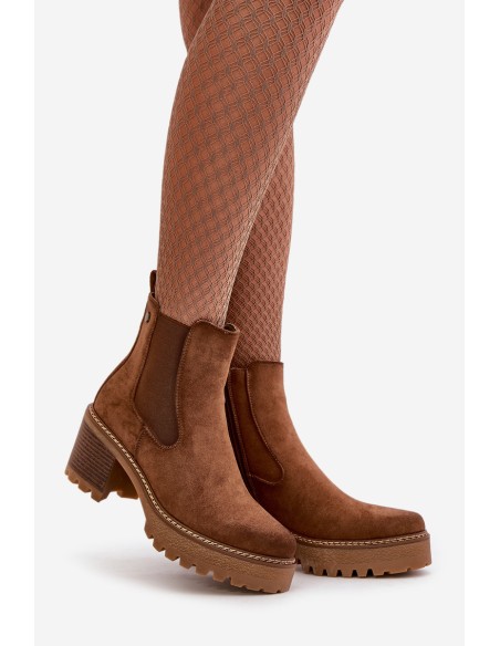 Women's Insulated Heeled Boots Eco Suede Brown Irissinae