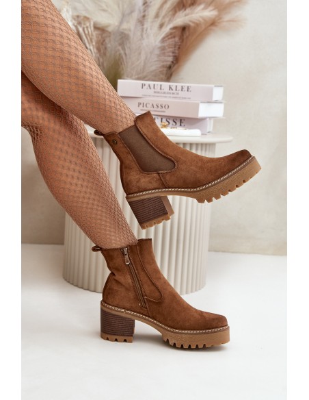 Women's Insulated Heeled Boots Eco Suede Brown Irissinae