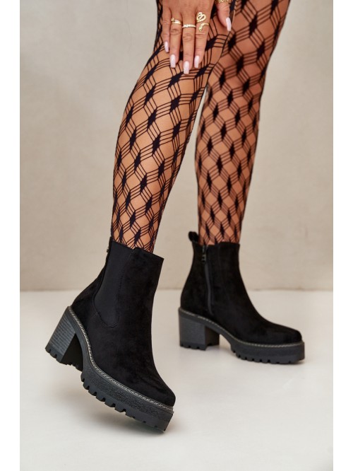 Women's Warm Ankle Boots On Heel Eco Suede Black Irissinae