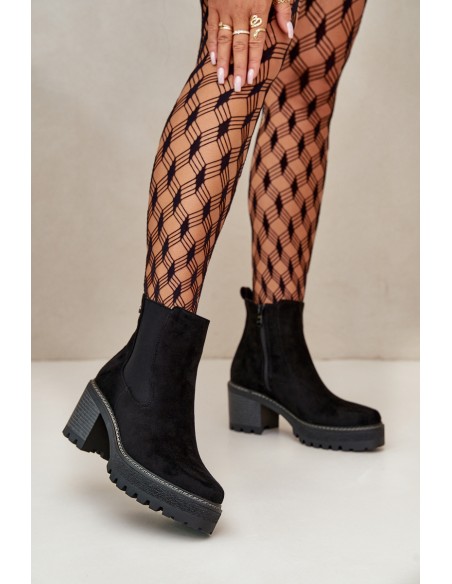 Women's Warm Ankle Boots On Heel Eco Suede Black Irissinae