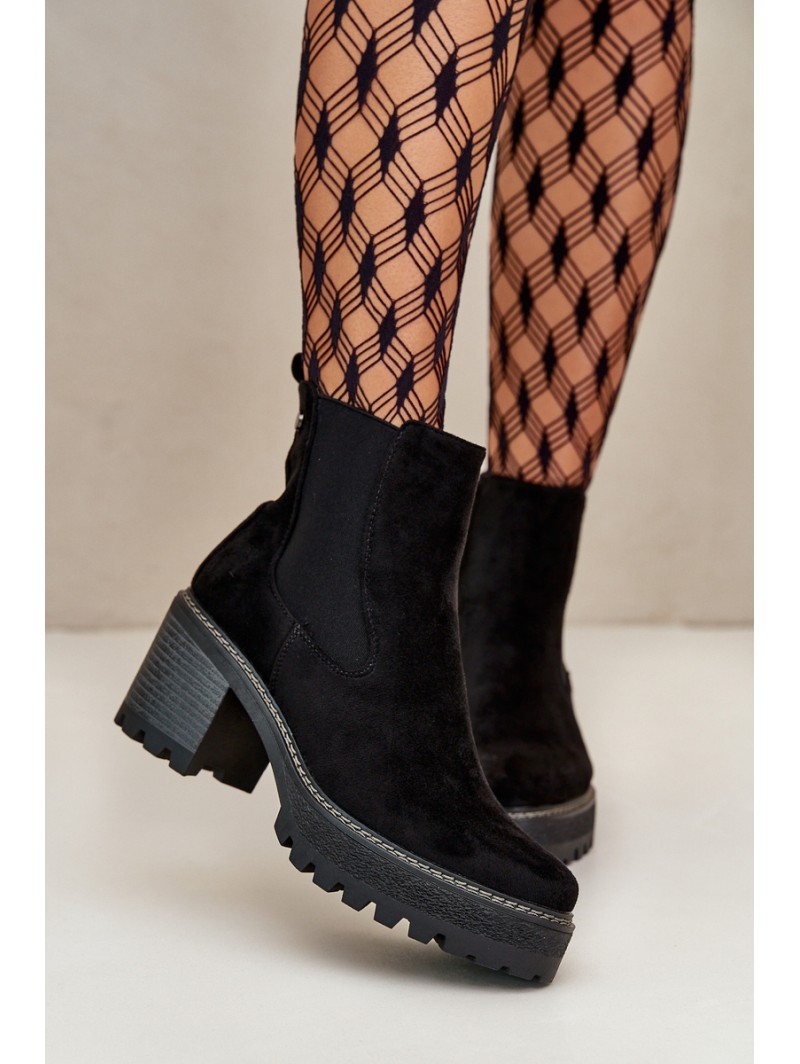 Women's Warm Ankle Boots On Heel Eco Suede Black Irissinae