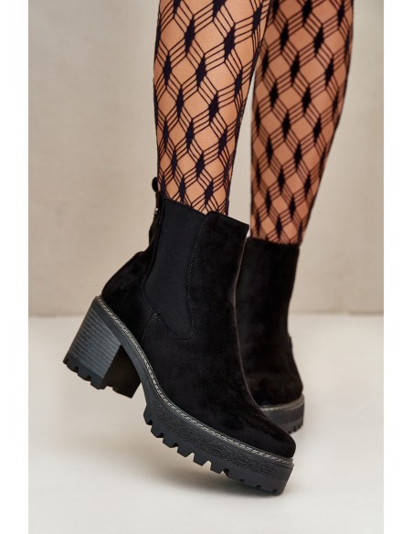 Women's Warm Ankle Boots On Heel Eco Suede Black Irissinae
