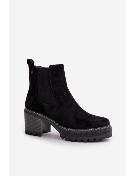 Women's Warm Ankle Boots On Heel Eco Suede Black Irissinae