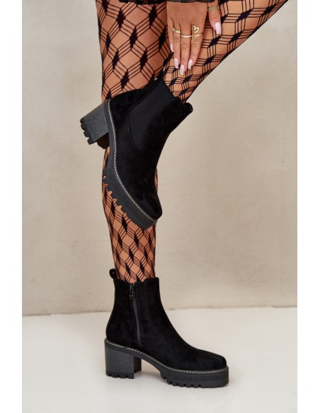 Women's Warm Ankle Boots On Heel Eco Suede Black Irissinae