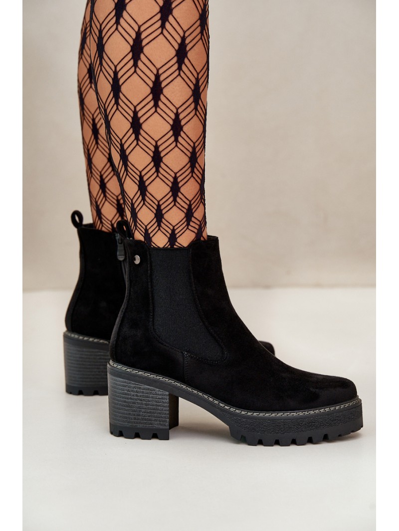Women's Warm Ankle Boots On Heel Eco Suede Black Irissinae