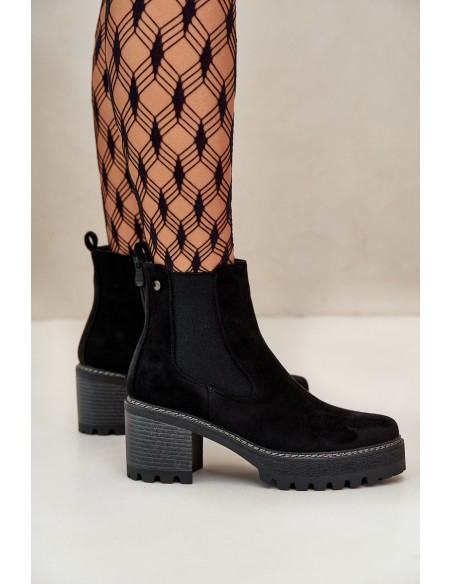 Women's Warm Ankle Boots On Heel Eco Suede Black Irissinae