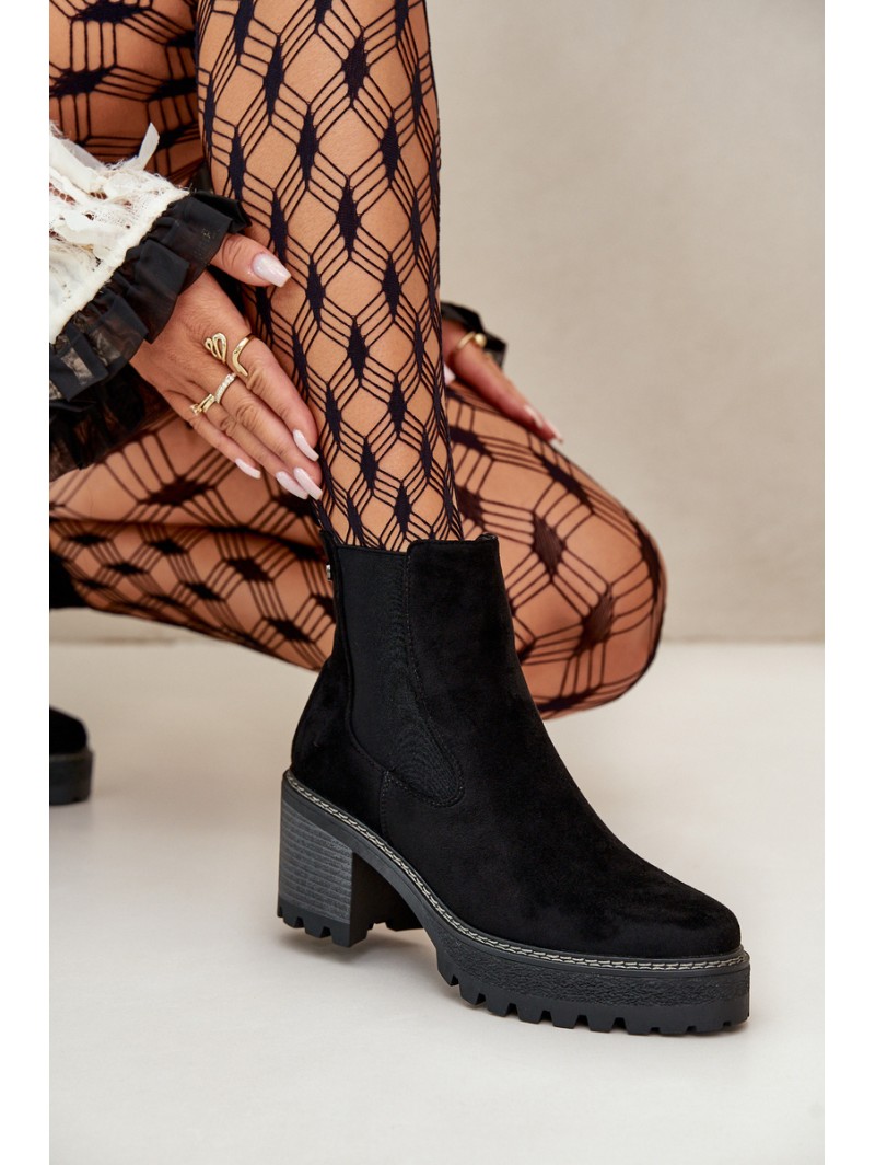 Women's Warm Ankle Boots On Heel Eco Suede Black Irissinae