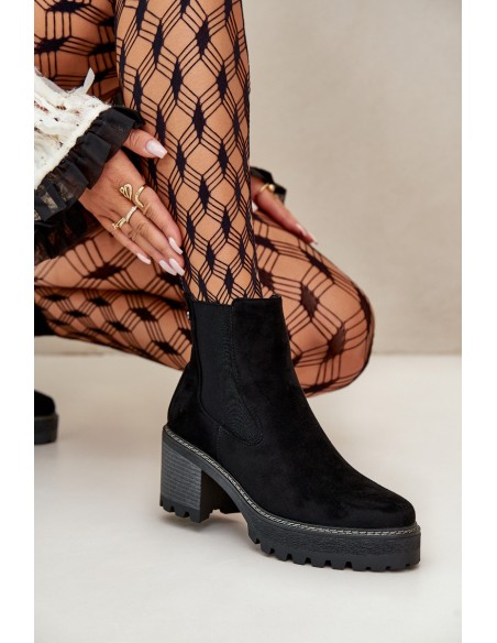 Women's Warm Ankle Boots On Heel Eco Suede Black Irissinae