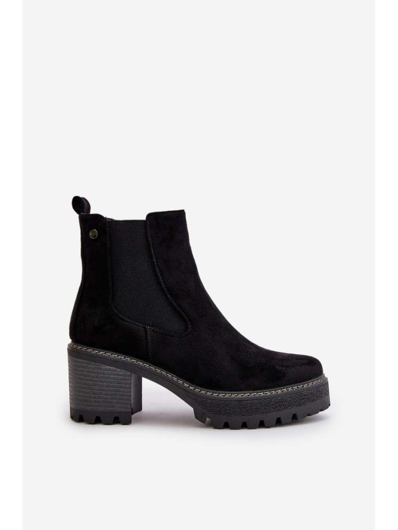 Women's Warm Ankle Boots On Heel Eco Suede Black Irissinae