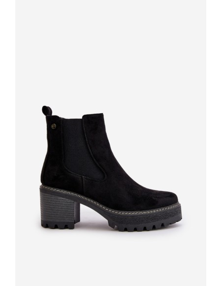 Women's Warm Ankle Boots On Heel Eco Suede Black Irissinae