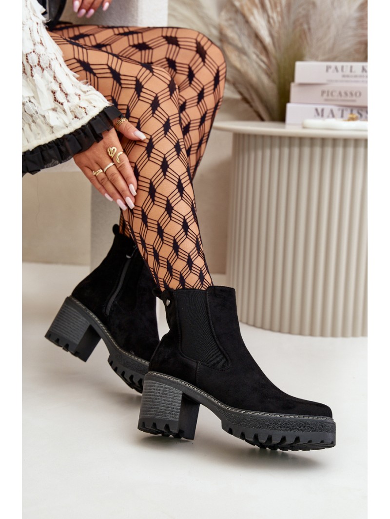 Women's Warm Ankle Boots On Heel Eco Suede Black Irissinae