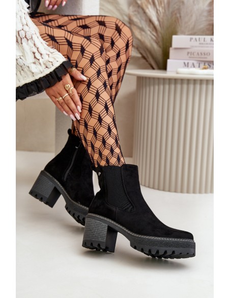 Women's Warm Ankle Boots On Heel Eco Suede Black Irissinae