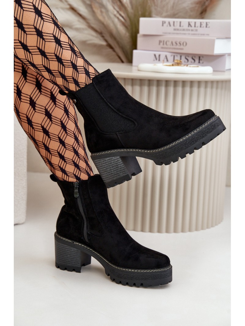 Women's Warm Ankle Boots On Heel Eco Suede Black Irissinae