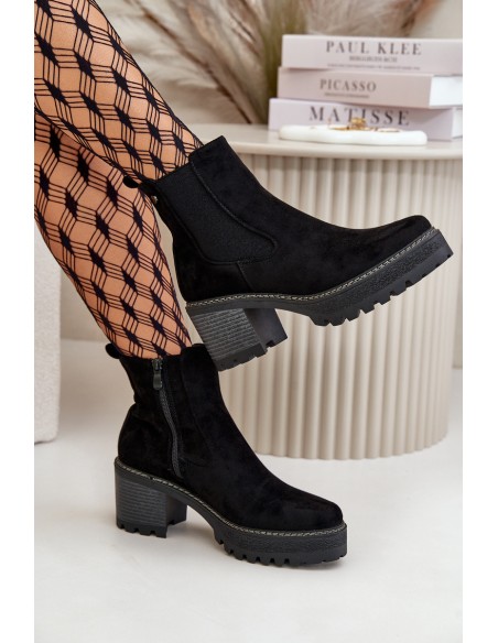 Women's Warm Ankle Boots On Heel Eco Suede Black Irissinae