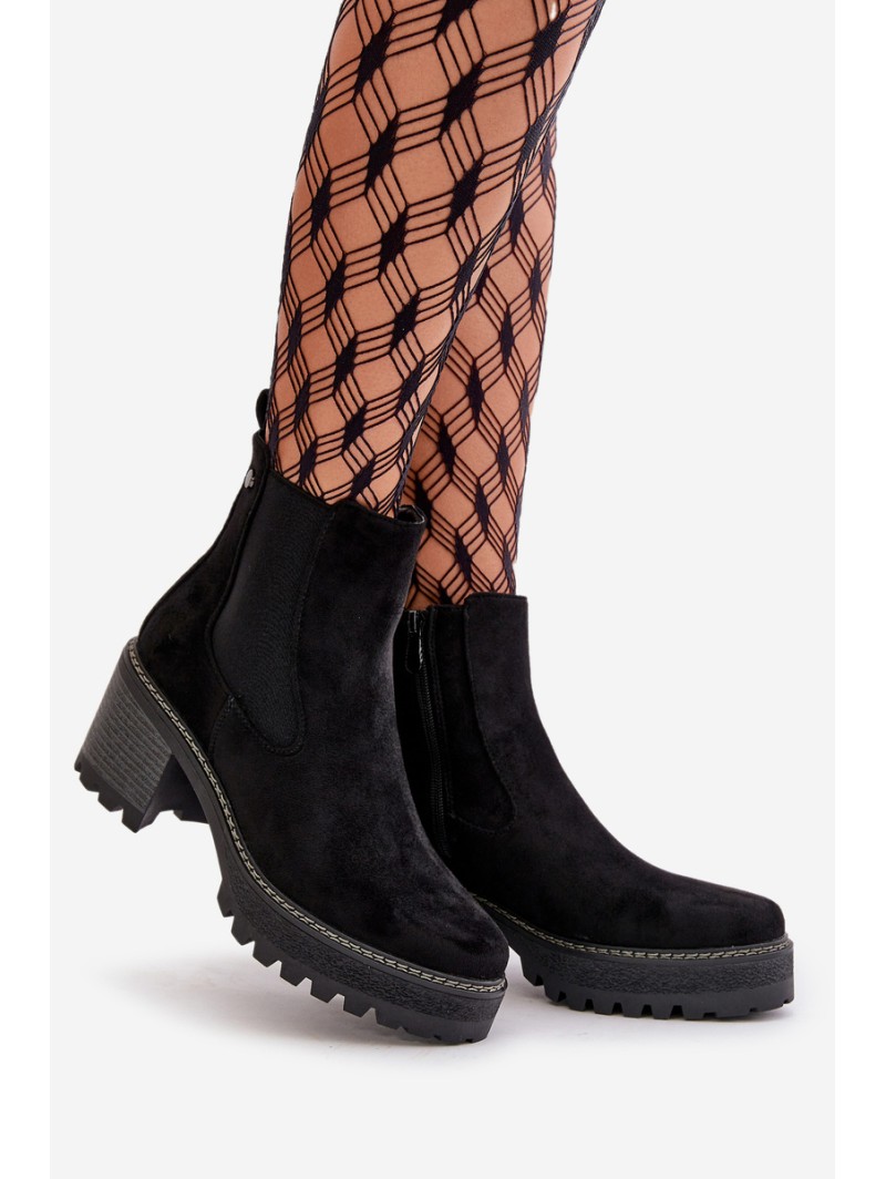 Women's Warm Ankle Boots On Heel Eco Suede Black Irissinae