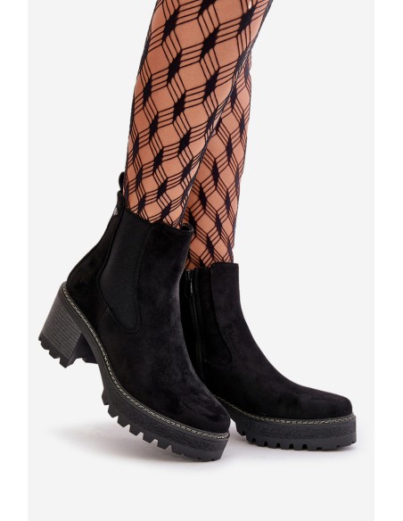 Women's Warm Ankle Boots On Heel Eco Suede Black Irissinae