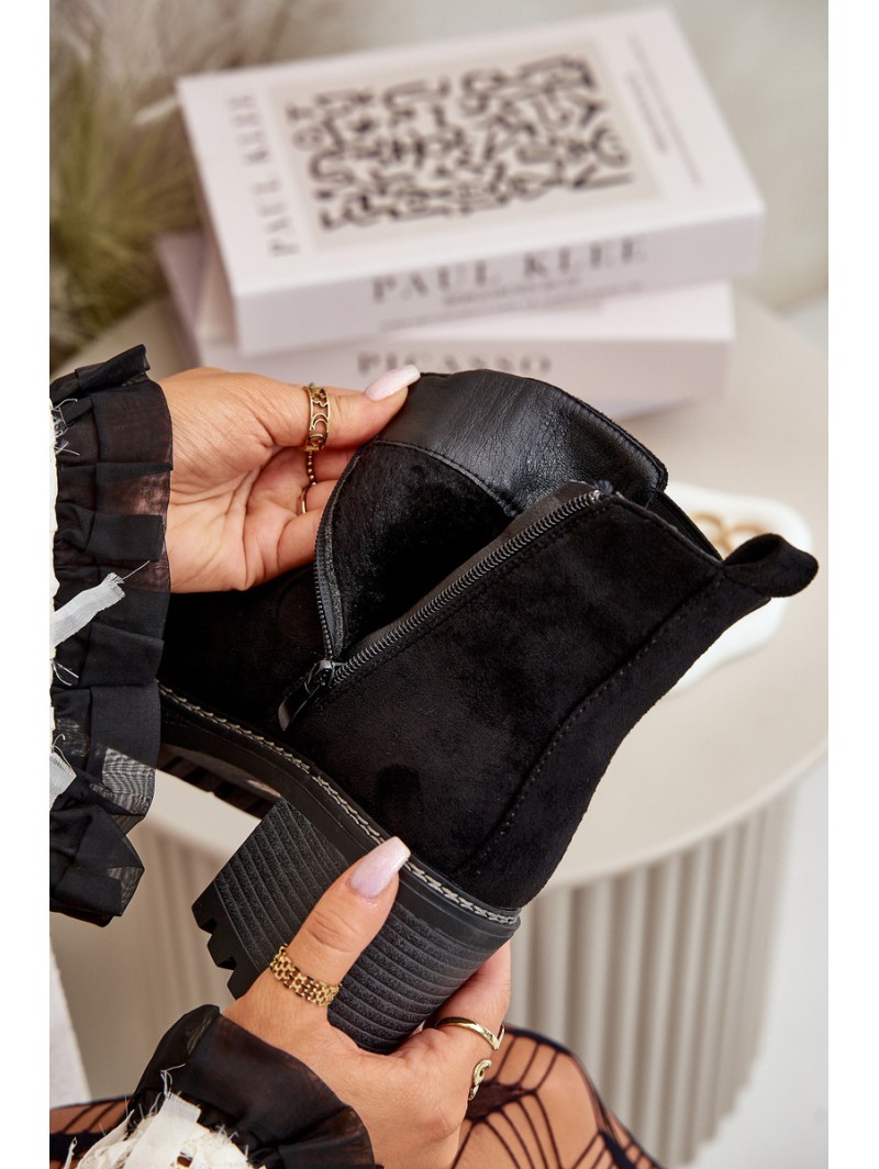 Women's Warm Ankle Boots On Heel Eco Suede Black Irissinae