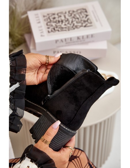 Women's Warm Ankle Boots On Heel Eco Suede Black Irissinae